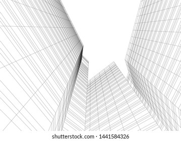 Linear architecture building 3d illustration