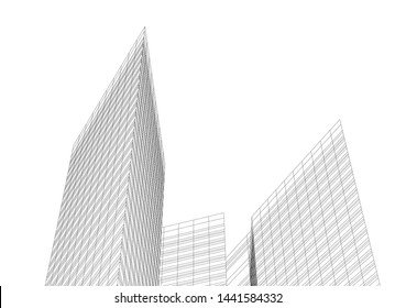 Linear architecture building 3d illustration
