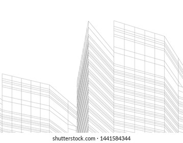 Linear architecture building 3d illustration