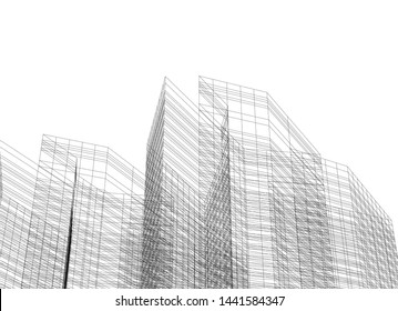 Linear architecture building 3d illustration