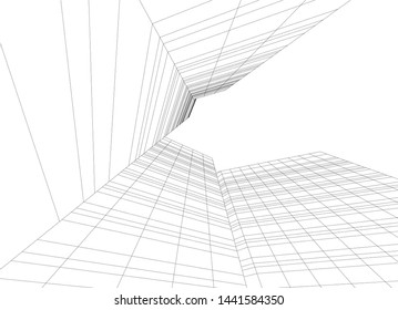 Linear architecture building 3d illustration