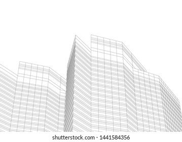 Linear architecture building 3d illustration