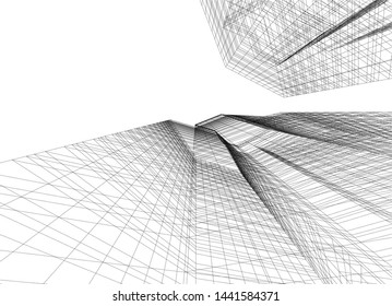 Linear architecture building 3d illustration