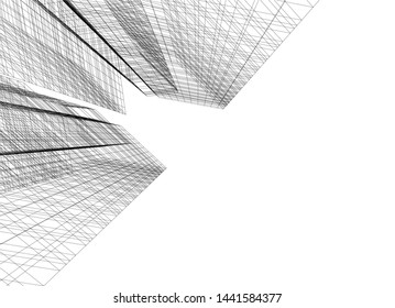 Linear architecture building 3d illustration