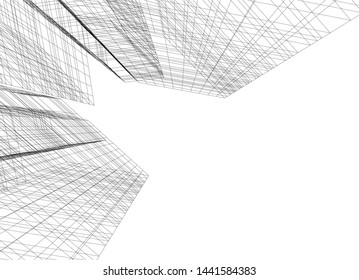 Linear architecture building 3d illustration