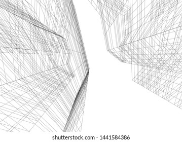 Linear architecture building 3d illustration