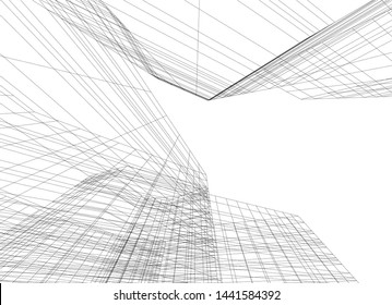 Linear architecture building 3d illustration
