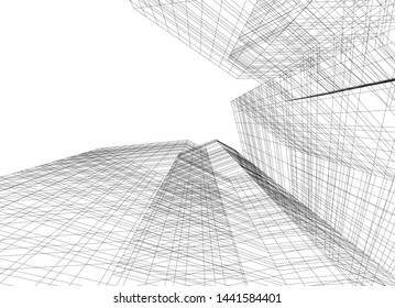 Linear architecture building 3d illustration