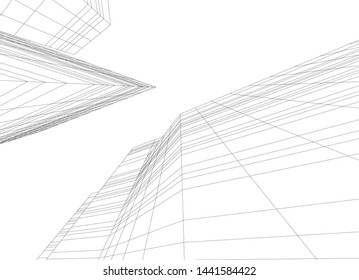 Linear architecture building 3d illustration