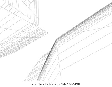 Linear architecture building 3d illustration