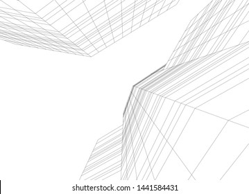 Linear architecture building 3d illustration