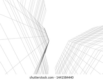 Linear architecture building 3d illustration