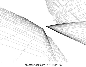 Linear architecture building 3d illustration