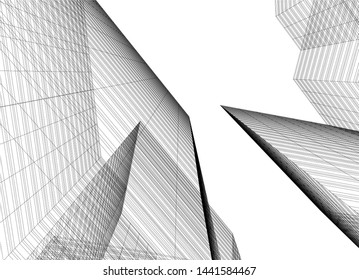 Linear architecture building 3d illustration