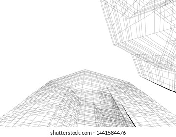 Linear architecture building 3d illustration