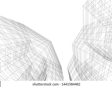 Linear architecture building 3d illustration