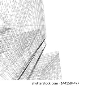 Linear architecture building 3d illustration