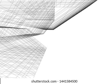 Linear architecture building 3d illustration