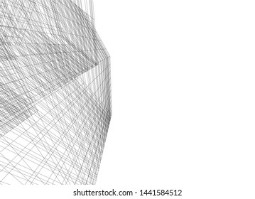 Linear architecture building 3d illustration
