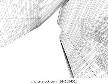 Linear architecture building 3d illustration