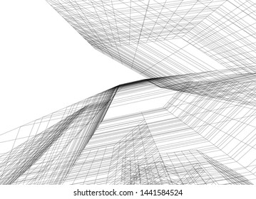Linear architecture building 3d illustration