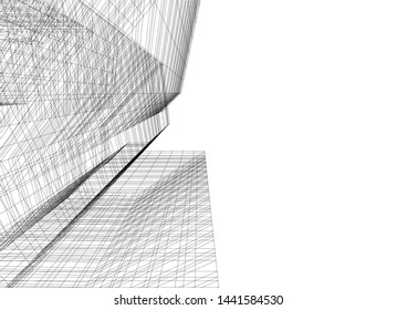 Linear architecture building 3d illustration