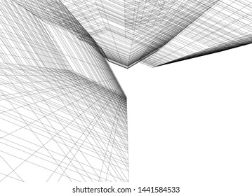 Linear architecture building 3d illustration