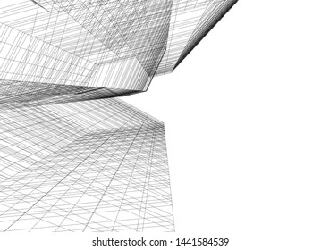 Linear architecture building 3d illustration