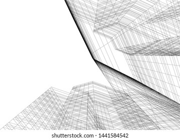 Linear architecture building 3d illustration