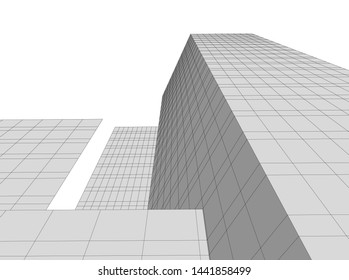 Linear architecture building 3d illustration