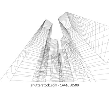 Linear architecture building 3d illustration