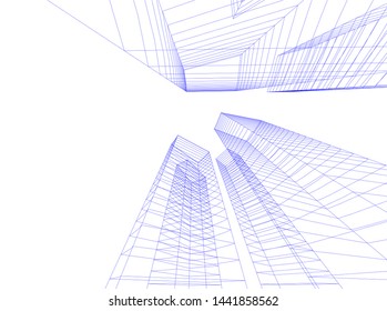 Linear architecture building 3d illustration
