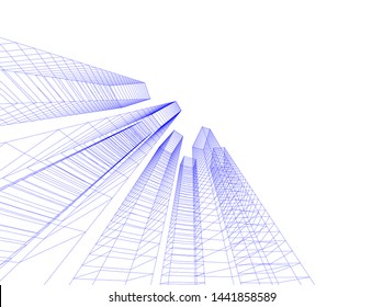 Linear architecture building 3d illustration