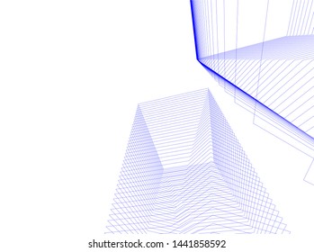 Linear architecture building 3d illustration