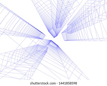 Linear architecture building 3d illustration