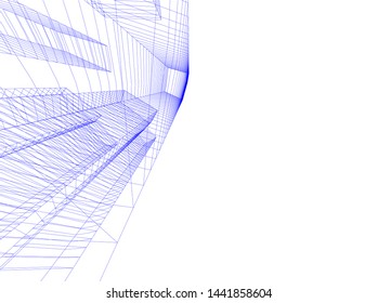 Linear architecture building 3d illustration