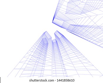 Linear architecture building 3d illustration