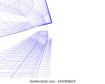 Linear architecture building 3d illustration