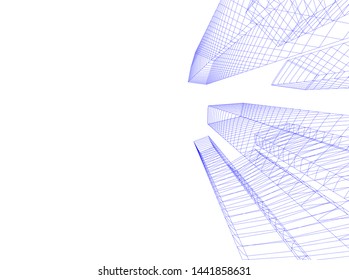 Linear architecture building 3d illustration