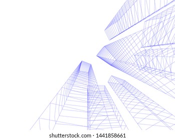 Linear architecture building 3d illustration
