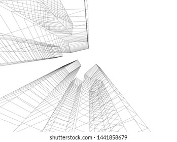 Linear architecture building 3d illustration