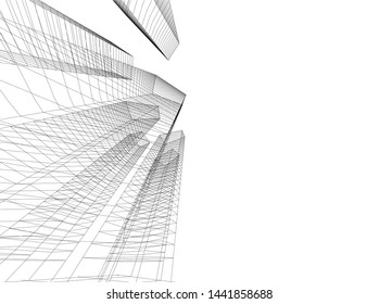 Linear architecture building 3d illustration