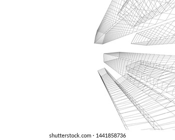 Linear architecture building 3d illustration