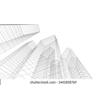 Linear architecture building 3d illustration