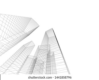 Linear architecture building 3d illustration