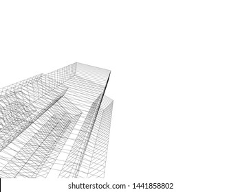 Linear architecture building 3d illustration