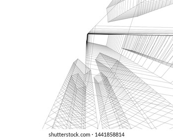 Linear architecture building 3d illustration