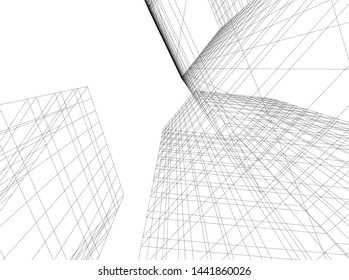 Linear architecture building 3d illustration