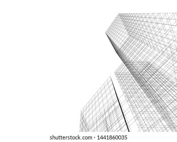 Linear architecture building 3d illustration