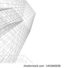 Linear architecture building 3d illustration